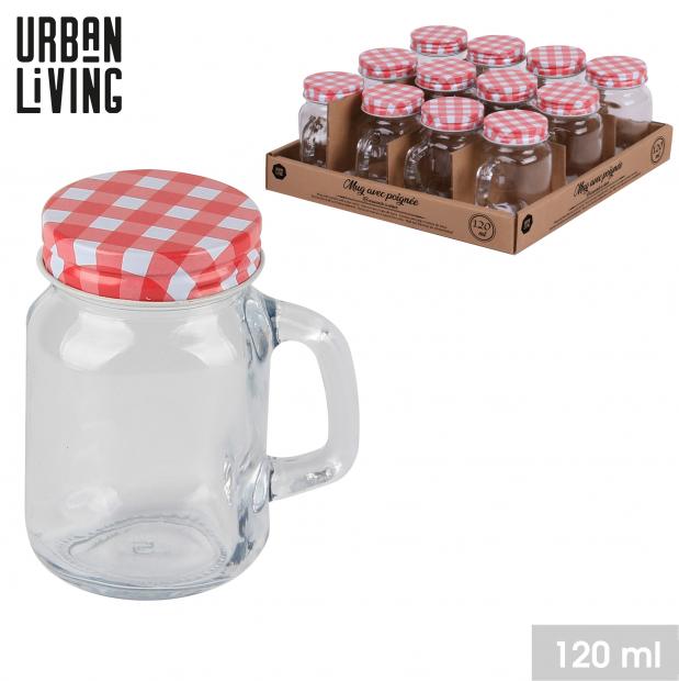 MUG EN VERRE AVEC POIGNÉE ET BOUCHON À VISSER - 120ML