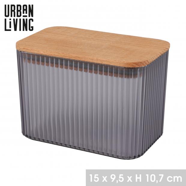 SAMBA - BOITE HERMETIQUE GRISE DE 1 LITRE AVEC COUVERCLE EN BOIS  -15X9,5XH10,7CM