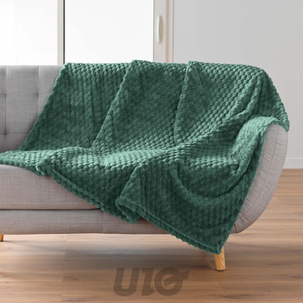 PLAID 125 x 150 CM FLANELLE RELIEF UNIE MINI FROSTY CEDRE