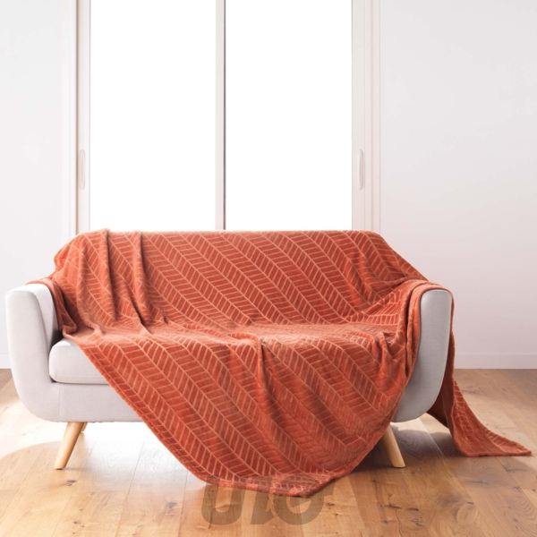 PLAID 180 x 220 CM FLANELLE RELIEF UNIE ARYA TERRACOTTA