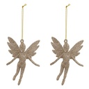 SUJET DE NOËL EN PLASTIQUE - FÉE PAILLETÉ - OR - H13CM - 2 PIÈCES