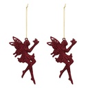 SUJET DE NOËL EN PLASTIQUE - FÉE PAILLETÉE - ROUGE - 2 PIÈCES - H15CM