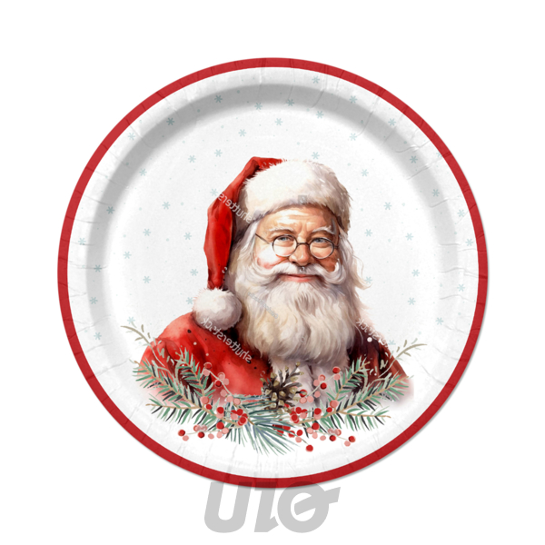 SET DE 6 ASSIETTES EN CARTON - D23CM - MOTIF PÈRE NOËL