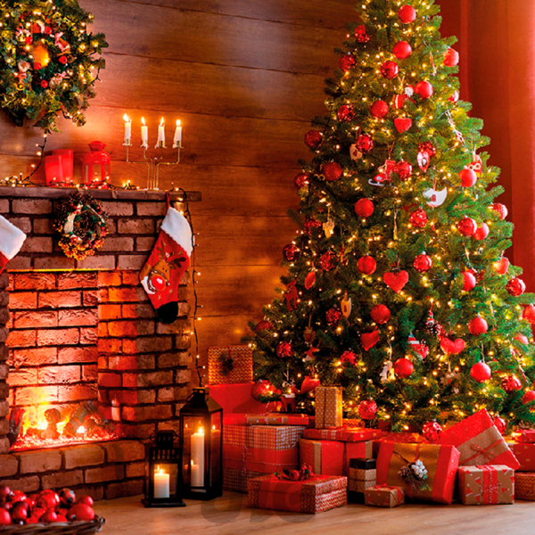 SET DE 20 SERVIETTES PAPIER - MOTIF SAPIN AU COIN DU FEU - 3 PLIS - 33x33CM