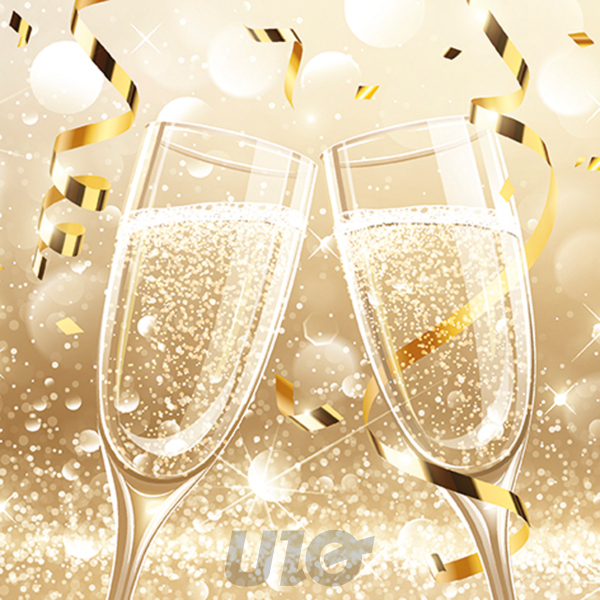 SET DE 20 SERVIETTES PAPIER - MOTIF FLÛTES DE CHAMPAGNE OR - 3 PLIS - 33x33CM