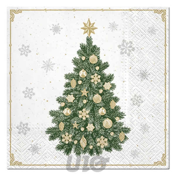 SET DE 20 SERVIETTES EN PAPIER - 3 PLIS - 33x33CM - MOTIF SAPIN GIVRÉ