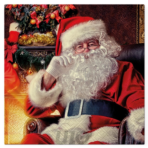 SET DE 20 SERVIETTES PAPIER - 3 PLIS - 33x33CM - MOTIF PÈRE NOËL DANS SON FAUTEUIL