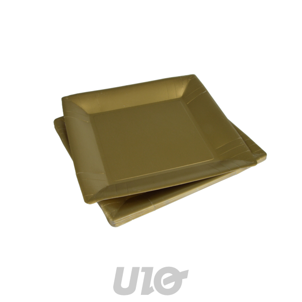 SET DE 20 ASSIETTES CARRÉES EN CARTON - 23CM - COULEUR OR