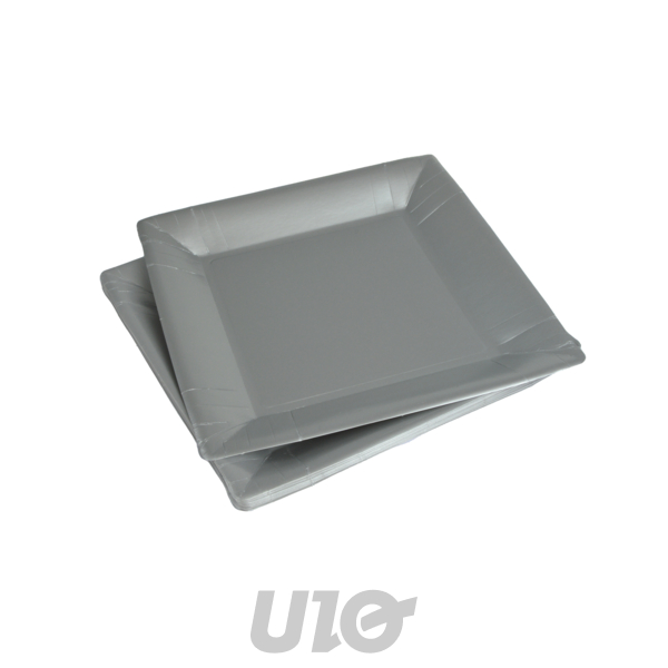 SET DE 20 ASSIETTES CARRÉES EN CARTON -  23CM - COULEUR ARGENT