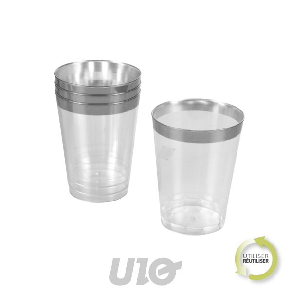 SET DE 6 GOBELETS EN PLASTIQUE RÉUTILISABLES - 30CL - LISERE ARGENT