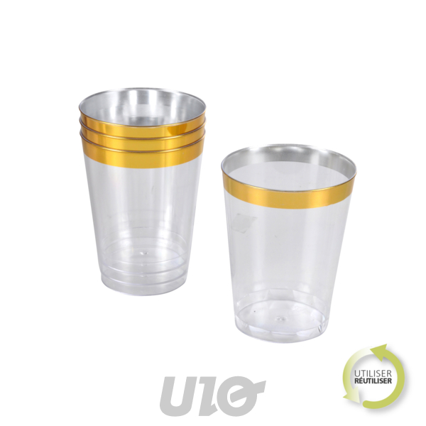 SET DE 6 GOBELETS EN PLASTIQUE RÉUTILISABLES - 30CL - LISERE OR