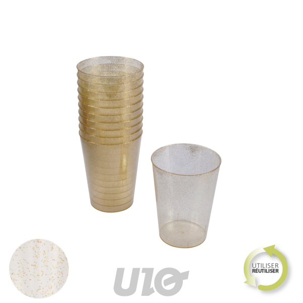 SET DE 20 VERRES EN PLASTIQUE RÉUTILISABLE - 20CL - PAILLETÉ OR