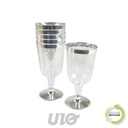 SET DE 6 VERRES À VIN EN PLASTIQUE RÉUTILISABLES - 18CL - LISERE ARGENT