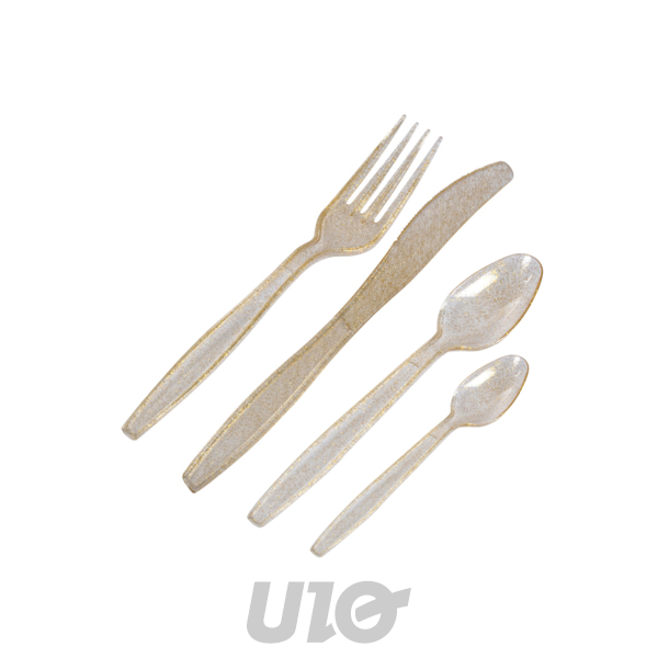 MÉNAGÈRE COMPOSÉE DE 6 FOURCHETTES + 6 COUTEAUX + 6 CUILLERES + 6 PETITES CUILLERES - COULEUR OR