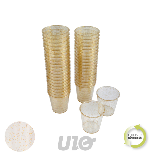 SET DE 40 MINI VERRINES - 30ML - PAILLETÉES COULEUR OR