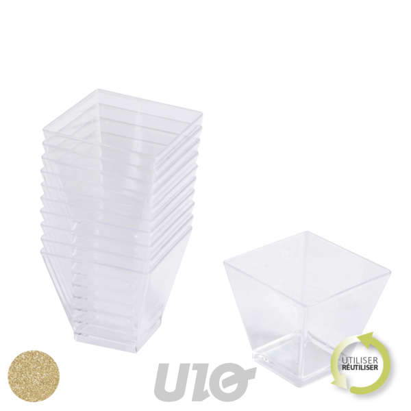 SET DE 25 VERRINES EN PLASTIQUE RÉUTILISABLE - CARRÉ - 60ML - COULEUR OR