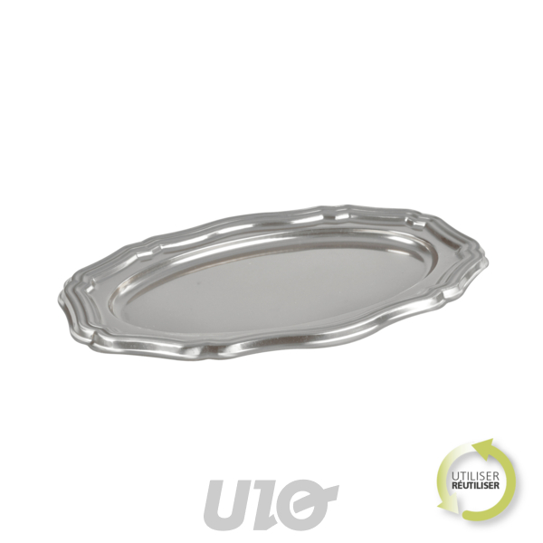 SET DE 2 PLATEAUX OVALES LOUIS XV - 58x30CM - COULEUR ARGENT