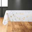 NAPPE RECTANGLE EN POLYESTER - 150x240CM -  IMPRIMÉE MÉTALLISÉE BLOOMY BLANC-OR