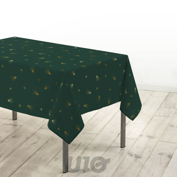 NAPPE RECTANGLE EN POLYESTER - 150x240CM -  IMPRIMÉE MÉTALLISÉE SAPIN VERT-OR