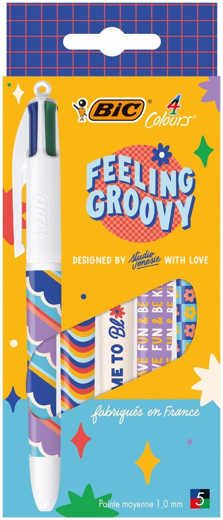 BIC 4 COULEURS - FEELING GROOVY - 5 PIÈCES - POINTE MOYENNE 1MM 