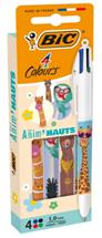 BIC 4 COULEURS - LES ANIM'HAUTS - 4 PIÈCES - POINTE MOYENNE 1MM