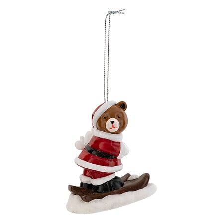 Sujet de Noël en Plastique - Ourson à Ski - H9cm - Rouge