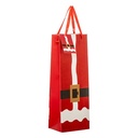 Sac Cadeau pour Bouteille Imprimé Père Noël avec Paillettes Rouge