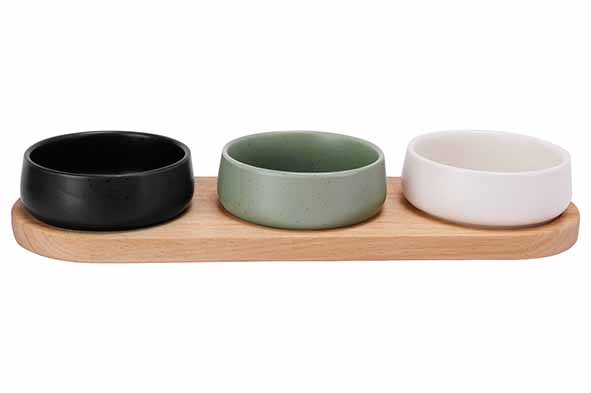 BITES SET DE 4 PIÈCES POUR APÉRO - PLATEAU DE SERVICE 32X10,5CM AVEC 3 BOL D9,5X3,5CM