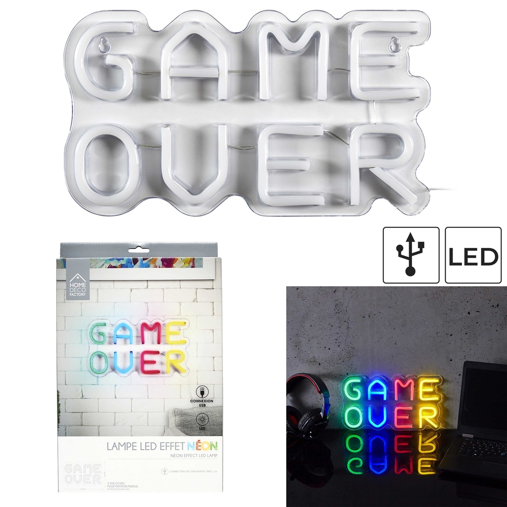 LAMPE LED EFFET NÉON GAME OVER USB