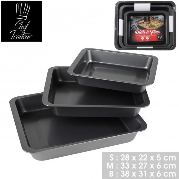 LE FOUR - 3 PLATS À FOUR RECTANGULAIRE - 28X22XH5CM/33X27XH6CM/38X31XH6CM