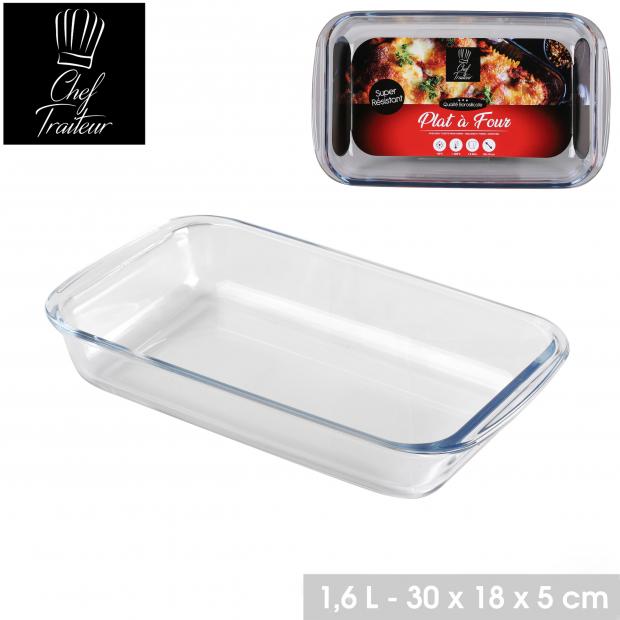 CHEF TRAITEUR - PLAT À FOUR EN VERRE BOROSILICATE RECTANGULAIRE - 30X18XH5CM