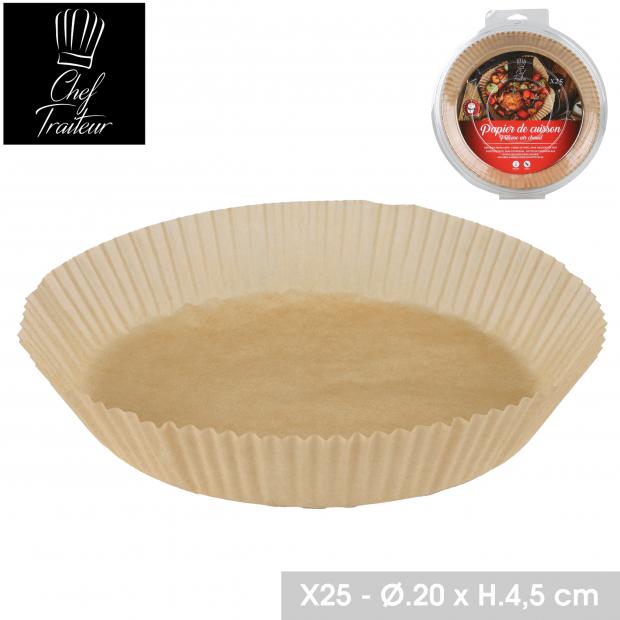 PAPIER DE CUISSON JETABLE COMPATIBLE TOUS FEUX  - 25 PIÈCES - DIAM 20XH4,5CM
