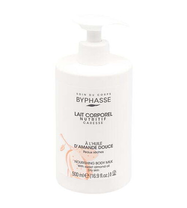 BYPHASSE LAIT CORPOREL - 500ML - NOURRISSANT À L'HUILE D'AMANDE PEAUX SÈCHES POMPE