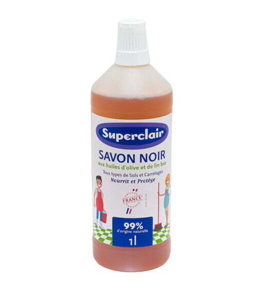 SUPERCLAIR  - SAVON NOIR - 1L - HUILE D'OLIVE ET L'HUILE DE LIN BIO
