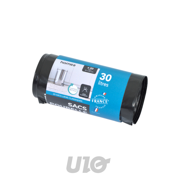 SET DE 20 SACS POUBELLE 30L LIENS CLASSIQUES NOIR