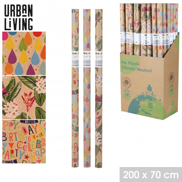 PAPIER CADEAU KRAFT DÉCOR BRIGHT KRAFT 200X70CM