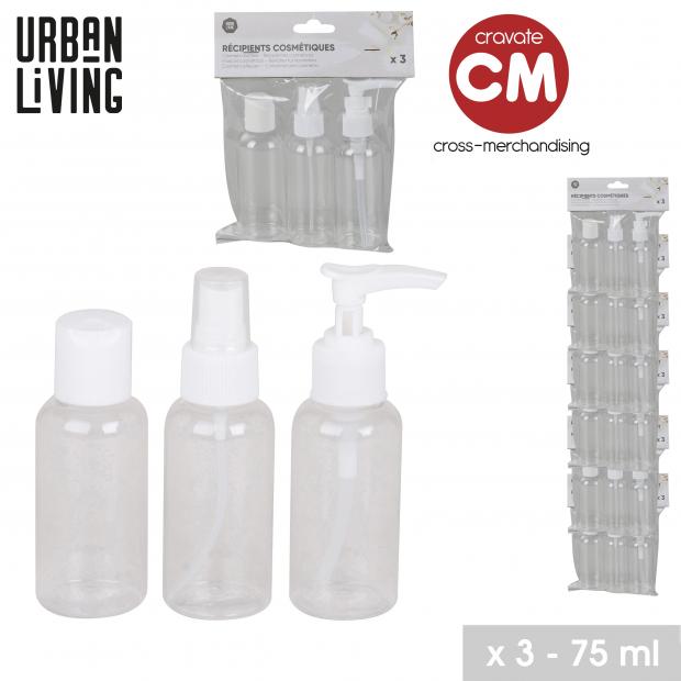 BOUTEILLES ET VAPORISATEUR DE VOYAGE 75ML - 3 PIÈCES