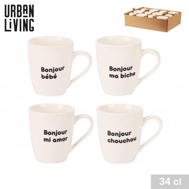 MUG EN PORCELAINE 34CL - 4 DÉCORS MESSAGE DISPONIBLES