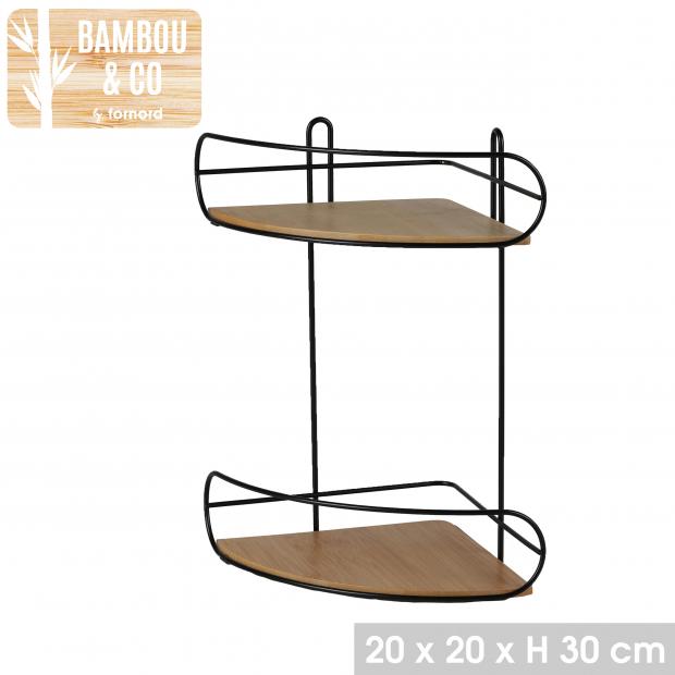 BAMBOU & CO ÉTAGERE D'ANGLE MURALE EN BAMBOU ET MÉTAL 2 NIVEAUX 20X20XH33CM