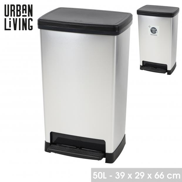 POUBELLE AVEC PÉDALE ET FREIN DE CHUTE 50 LITRES COULEUR GRIS MÉTAL