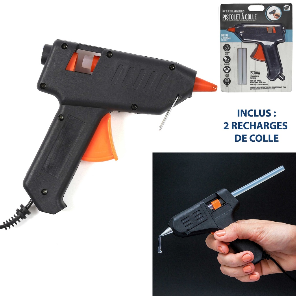 PISTOLET À COLLE CHAUDE 40W ET 2 RECHARGES
