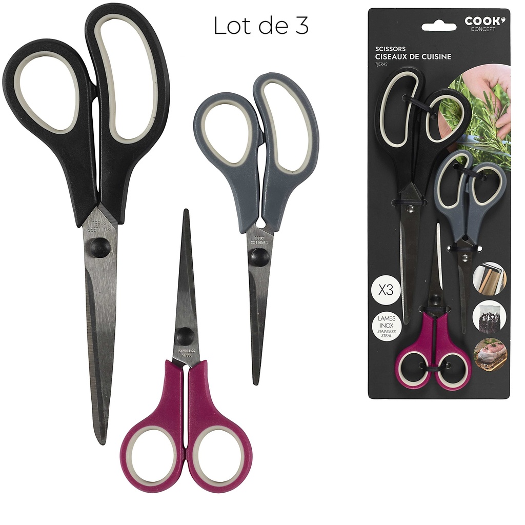 3 PAIRES DE CISEAUX 14/17/21CM