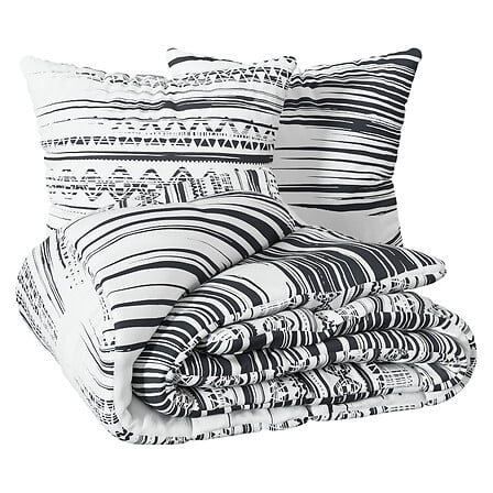 PARURE DE LIT IMPRIMÉE ETHNIK - NOIR ET BLANC - 240X220CM