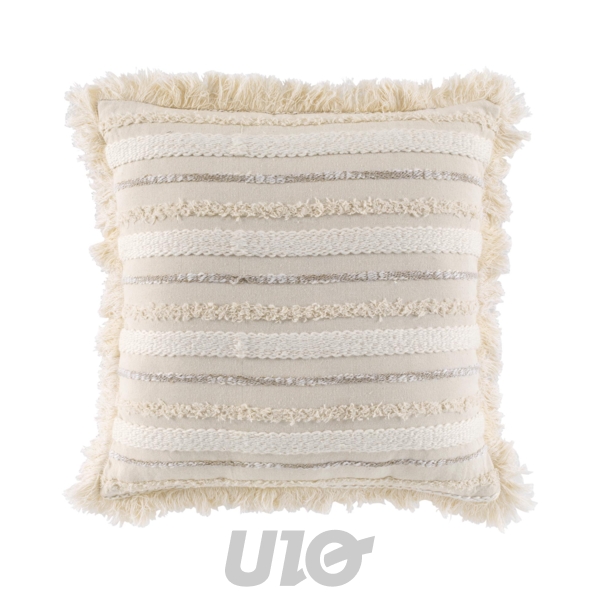 COUSSIN DÉHOUSSABLE À FRANGES 40x40CM COTON TISSÉ ATLAS NATUREL