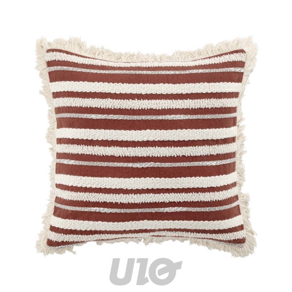 COUSSIN DÉHOUSSABLE À FRANGES 40x40CM COTON TISSÉ ATLAS TERRACOTTA