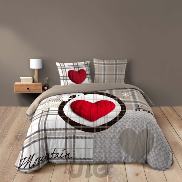 PARURE DE LIT 3 PIÈCES 240x220CM IMPRIMÉ 42 FILS DESSIN PLACE LOVE MOUNTAIN