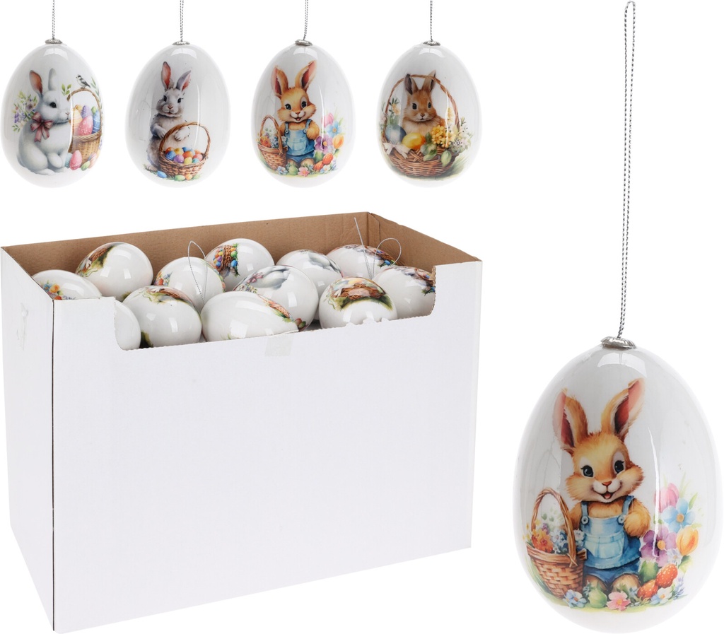 OEUF DE PÂQUES DÉCORATIF À SUSPENDRE - 100MM - 4 MODÈLES DISPONIBLES