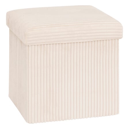 Pouf pliant coffre Atmosphera Arum velours côtelé ivoire
