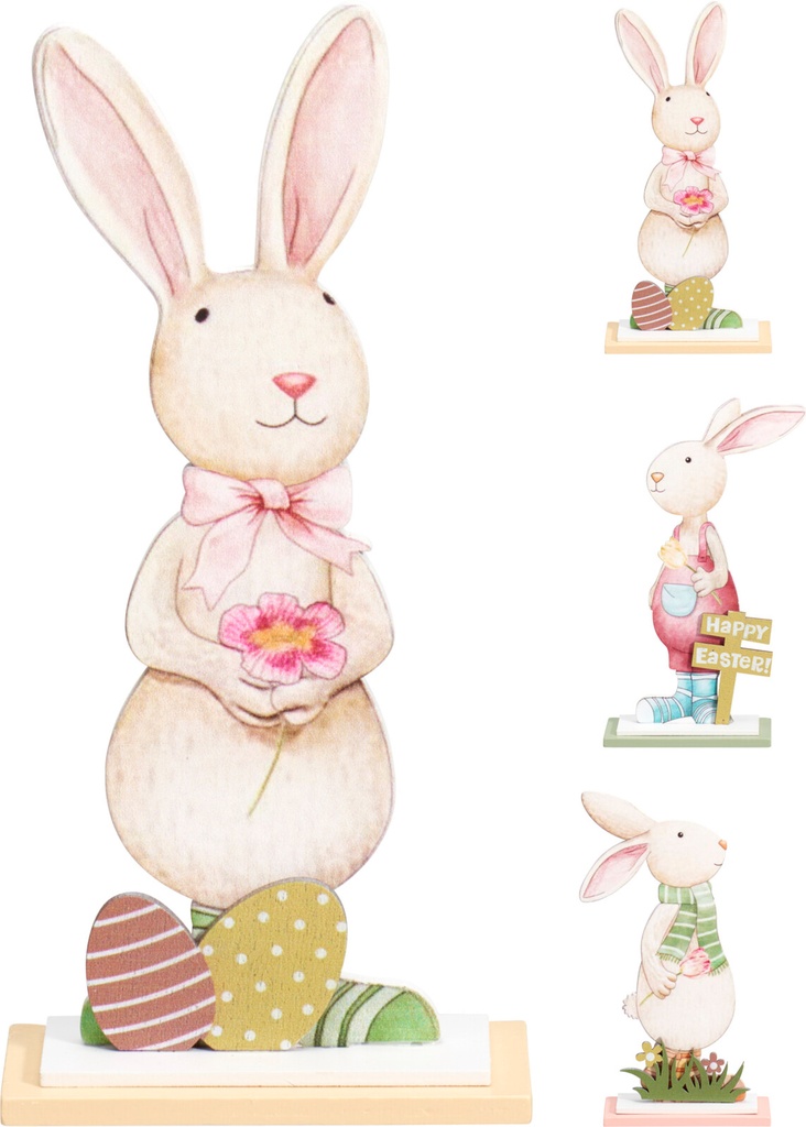 LAPIN DE PÂQUES DÉCORATIF DEBOUT - 16CM - 3 COULEURS DISPONIBLES