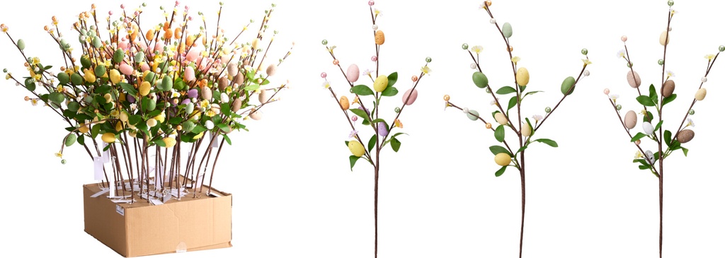 BRANCHE DE PÂQUES AVEC OEUFS - 65CM  - VERT & JAUNE